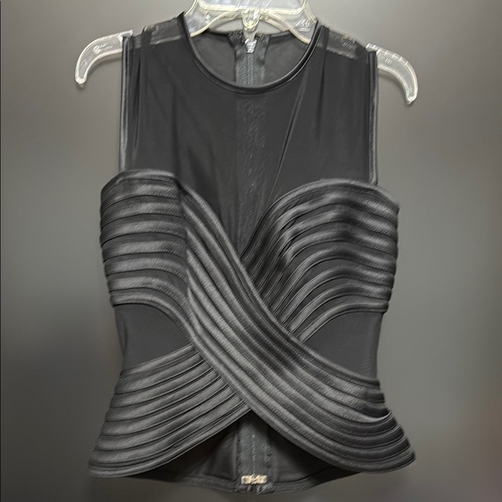 Tadashi Shoji Black Asymmetrical Peplum Bodysuit